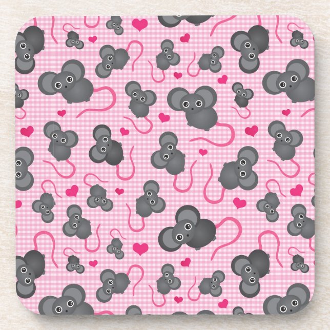 I love my mouse pattern in pink coaster (Front)