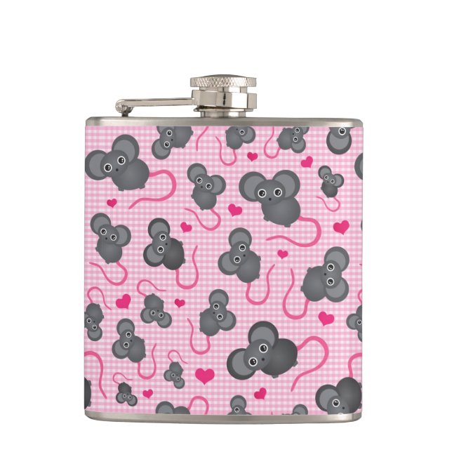 I love my mouse pattern in pink hip flask (Front)