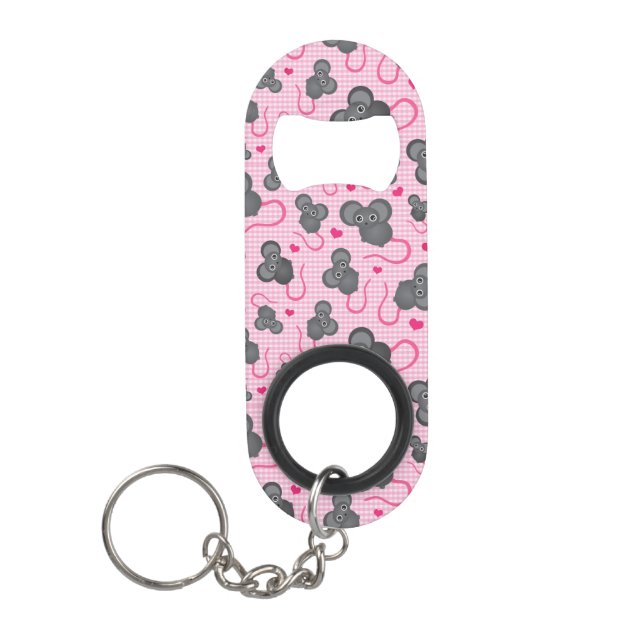 I love my mouse pattern in pink mini bottle opener (Front)