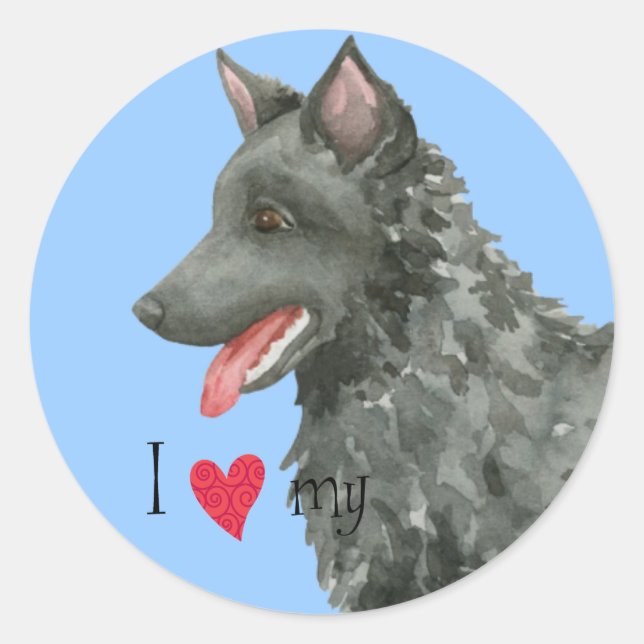 I Love my Mudi Classic Round Sticker (Front)
