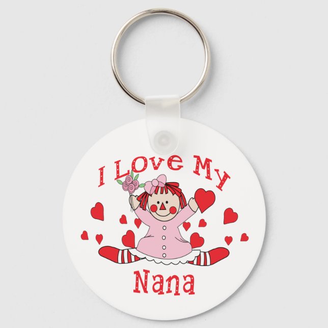 I love My Nana Rag Doll & Hearts Keychain (Front)