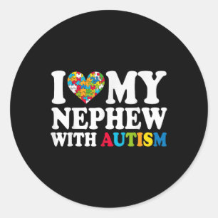 I Love My Nephew With Autism Heart Mental Health A Classic Round Sticker