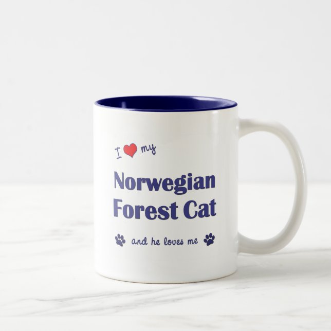 I Love My Norwegian Forest Cat (Male Cat) Two-Tone Coffee Mug (Right)