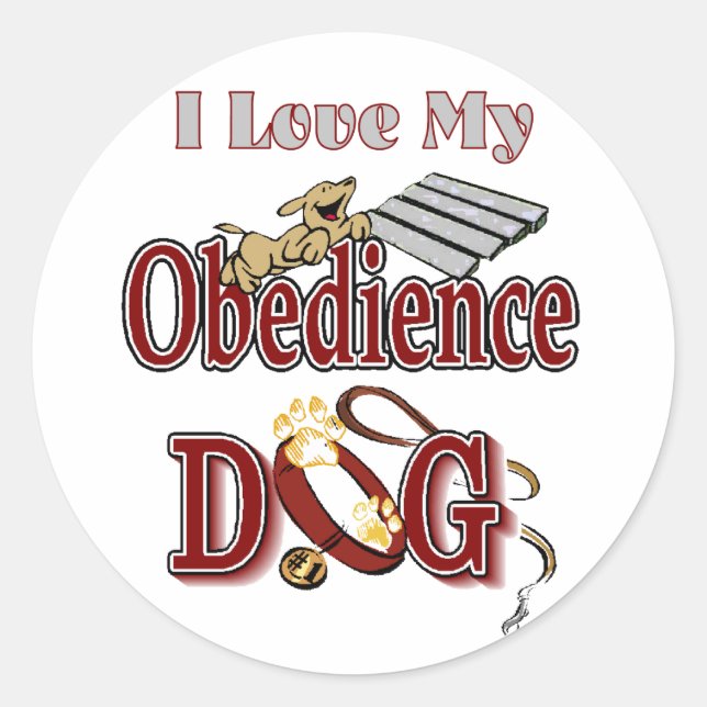 I love my obedience dog classic round sticker (Front)