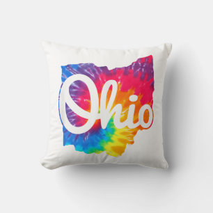 I Love My Ohio Home Script Tie Dye Ohio Throw Pillow
