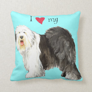 I Love my Old English Sheepdog Throw Pillow