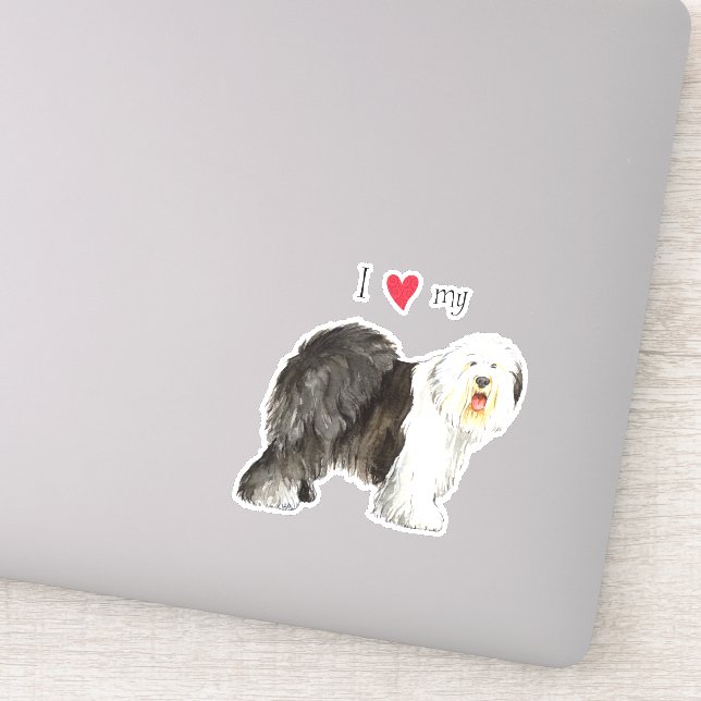 I Love my Old English Sheepdog Vinyl Sticker (Détail)