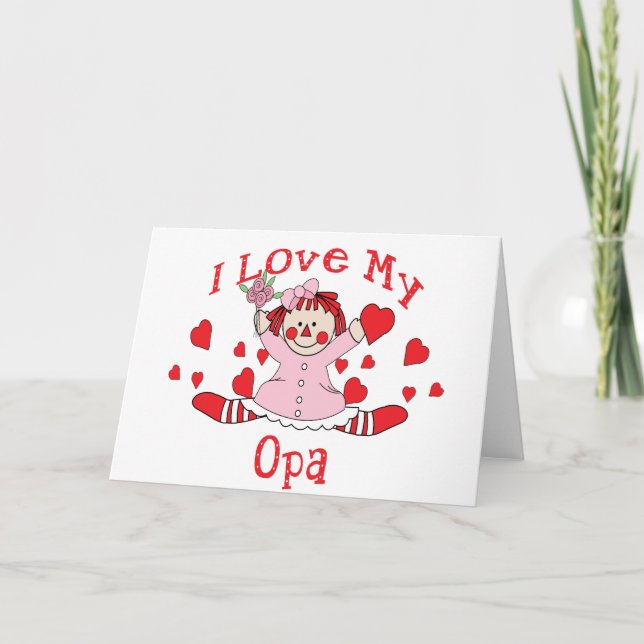 I love My Opa Rag Doll & Hearts Card (Front)