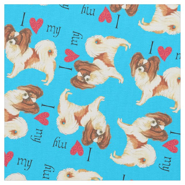 I Love my Papillon Fabric (Close Up)