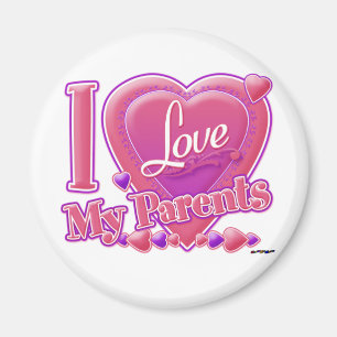 I Love My Parents pink/purple - heart Magnet