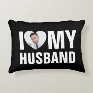 I Love My Partner Custom Photo Heart and Text Accent Pillow