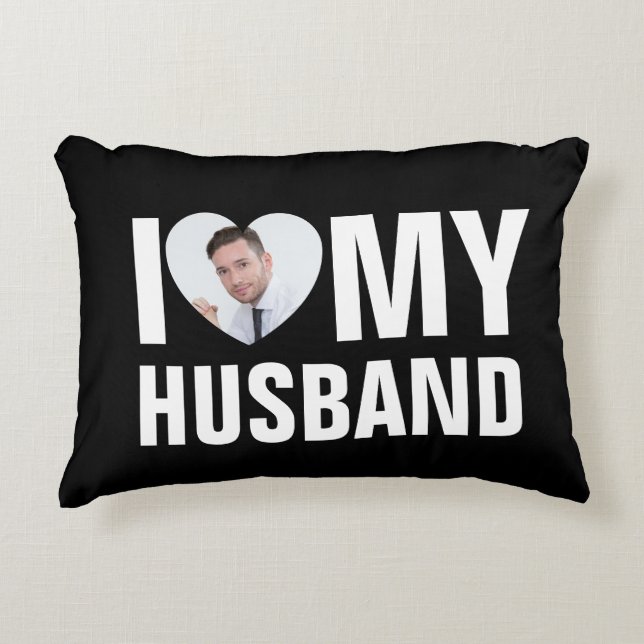 I Love My Partner Custom Photo Heart and Text Accent Pillow (Front)