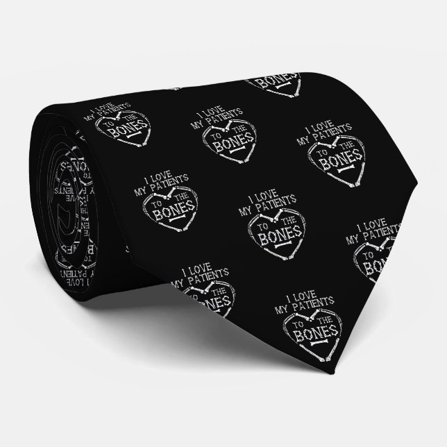 I Love My Patients to the Bones Chiropractor Tie (Rolled)