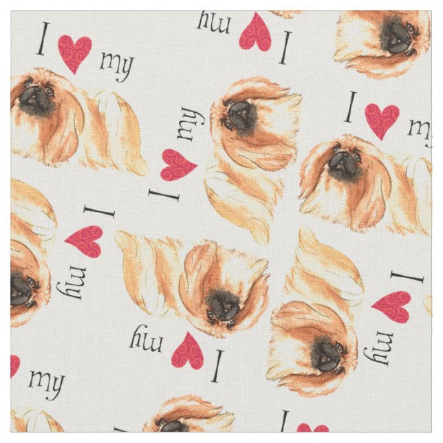 I Love my Pekingese Fabric (Close Up)
