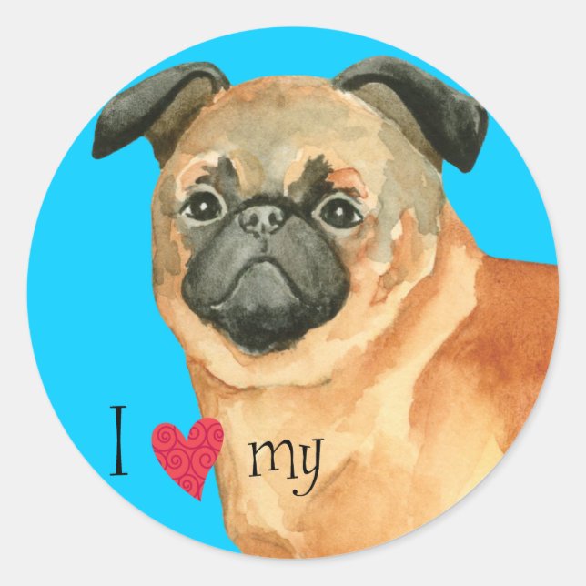 I Love my Petit Brabancon Classic Round Sticker (Front)