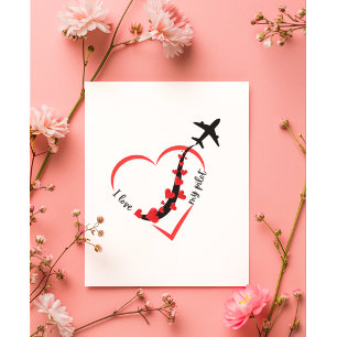 I love My Pilot, Heart, Airplane Flying, Valentine Holiday Card