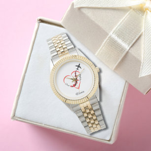 I love My Pilot Typography, Aviation, Personalized Watch