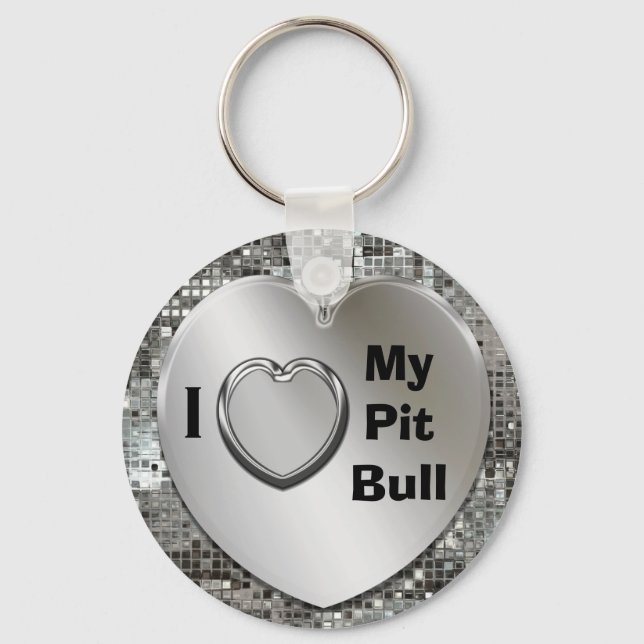 I Love My Pit Bull Heart Keychain (Front)