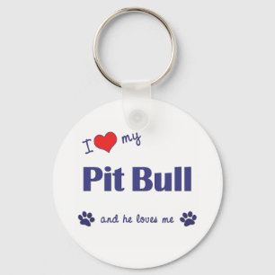 I Love My Pit Bull (Male Dog) Keychain