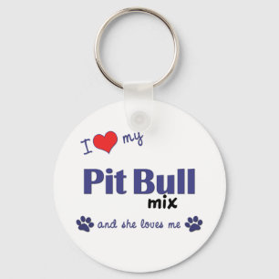 I Love My Pit Bull Mix (Female Dog) Keychain