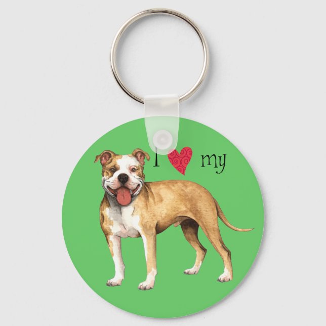 I Love my Pit Bull Terrier Keychain (Front)
