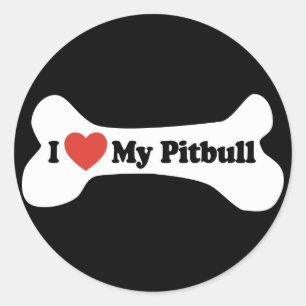 I Love My Pitbull - Dog Bone Classic Round Sticker