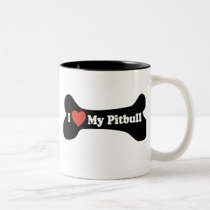 I Love My Pitbull - Dog Bone Two-Tone Coffee Mug