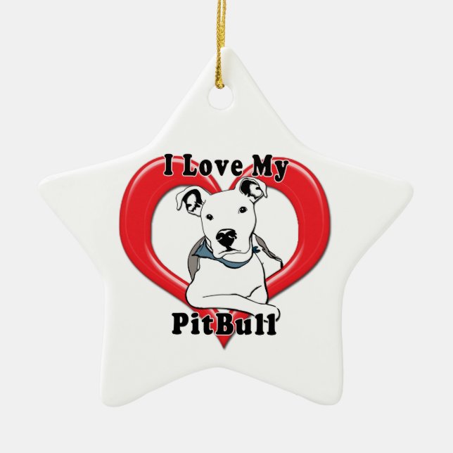 I Love My PitBull Logo Ceramic Ornament (Front)