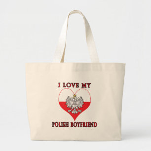 I Love My Polish Boyfriend Large Tote Bag
