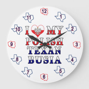 I Love My Polish Texan Busia Large Clock