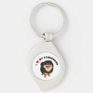 I Love My Pomeranian Cute Pomeranian Puppy Dog Art Keychain