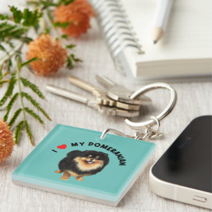 I Love My Pomeranian Cute Pomeranian Puppy Dog Art Keychain