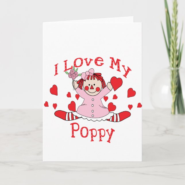 I love My Poppy Rag Doll & Hearts Card (Front)