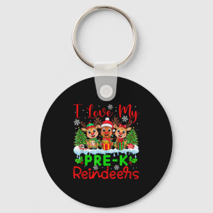 I Love My Pre-k Reindeers Christmas Teacher Studen Keychain