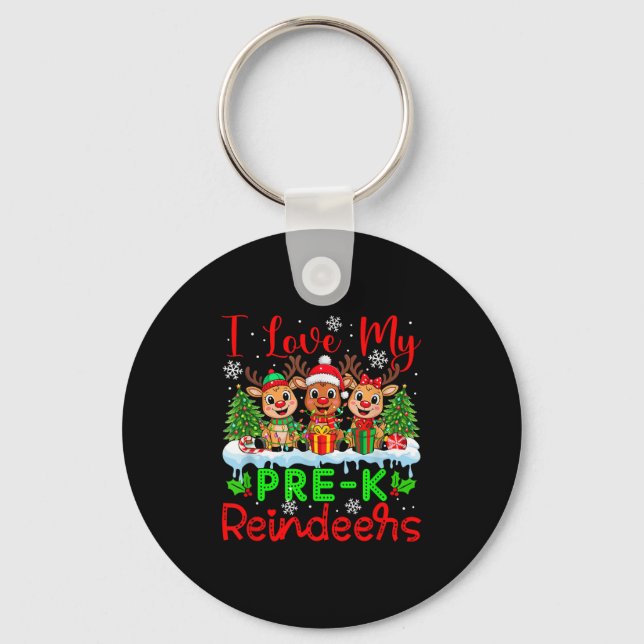 I Love My Pre-k Reindeers Christmas Teacher Studen Keychain (Front)