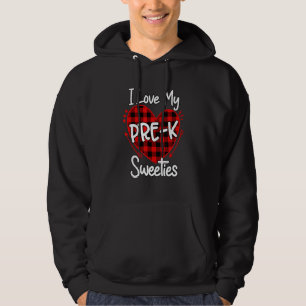 I Love My Pre k Sweeties Leopard Plaid Heart Teach Hoodie