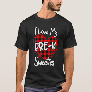 I Love My Pre k Sweeties Leopard Plaid Heart Teach T-Shirt