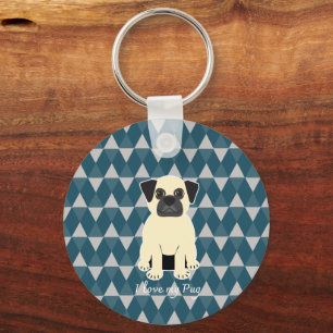 I love my Pug, Blue diamonds pattern Keychain