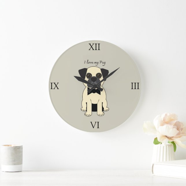 I Love My Pug Large Clock (Home)