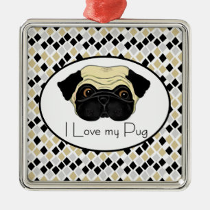 I Love my Pug Metal Ornament