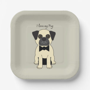 I Love My Pug Paper Plate