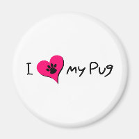 I Love My Pug Quote With Paw Print on Pink Heart