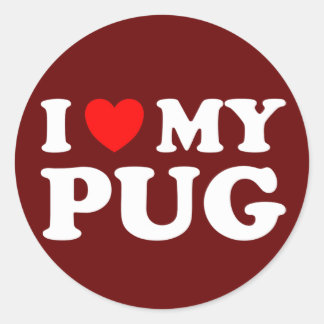 I Love My Pug With Red Heart Classic Round Sticker