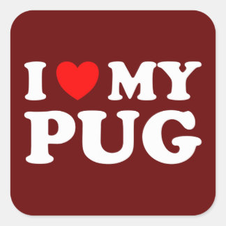 I Love My Pug With Red Heart Square Sticker