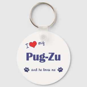 I Love My Pug-Zu (Male Dog) Keychain