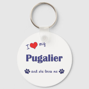 I Love My Pugalier (Female Dog) Keychain