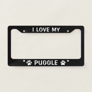 I Love My Puggle - Paw Prints Dog Lover's Custom License Plate Frame