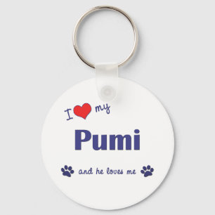 I Love My Pumi (Male Dog) Keychain