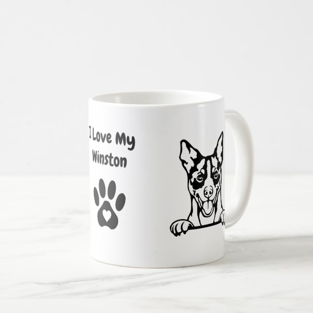 I Love my RAT TERRIER | Dog Name & Paw Print Coffee Mug (Front Right)