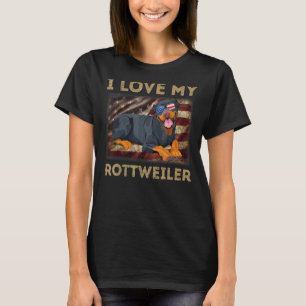 I Love My Rottweiler Dad Mom American Flag Weiner  T-Shirt